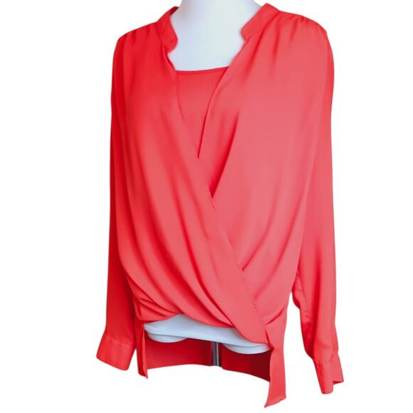 ROSE & OLIVE Draped High Low Orange Top Blouse Medium Event Career Office Travel - Picture 3 of 8